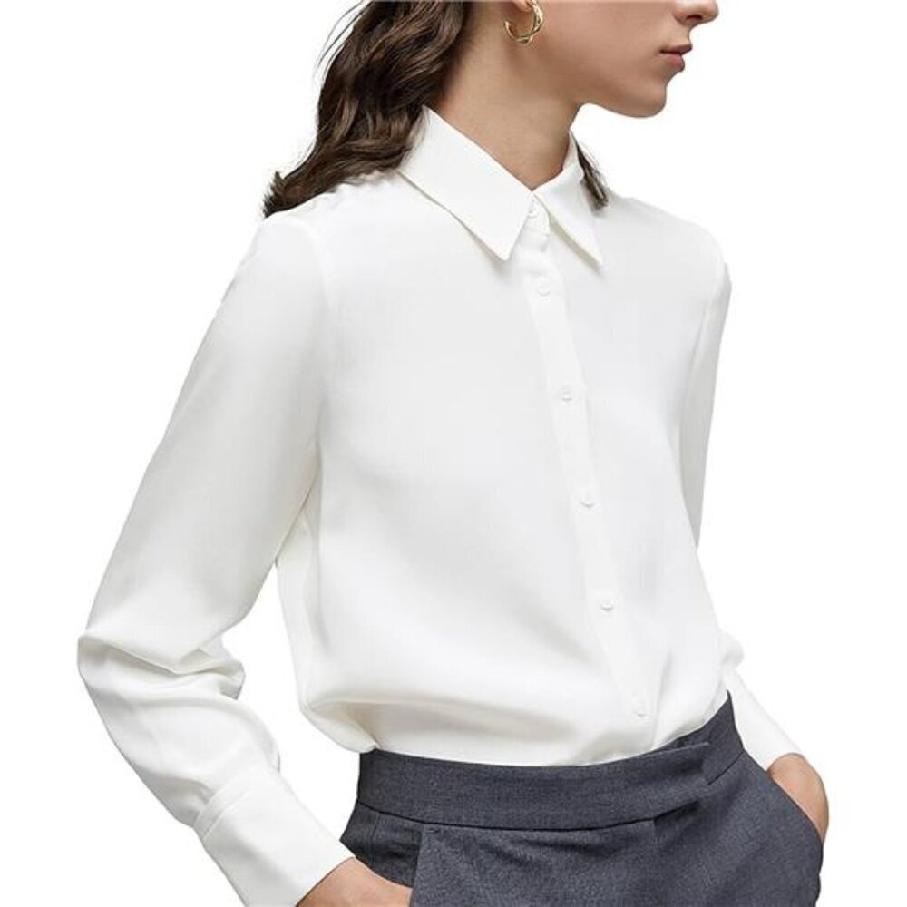 Women's Button Down Shirt Classic Long Sleeve Collared Tops Work Chiffon Blouse